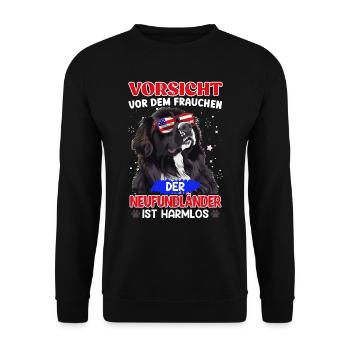 Newfie VORSICHT VOR DEM FRAUCHEN Neufundländer - Unisex Pullover - Schwarz - Vorne - Alina (178cm) & Michal (187cm)