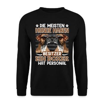 Deutscher Boxer DIE MEISTEN HUNDE HABEN BESITZER - Unisex Pullover - Schwarz - Vorne - Alina (178cm) & Michal (187cm)
