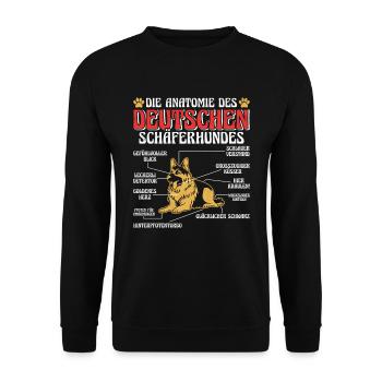 ANATOMIE DES DEUTSCHEN SCHÄFERHUNDES Lustiges - Unisex Pullover - Schwarz - Vorne - Alina (178cm) & Michal (187cm)