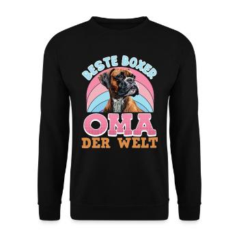 Hundeoma BESTE BOXER OMA DER WELT Deutscher - Unisex Pullover - Schwarz - Vorne - Alina (178cm) & Michal (187cm)