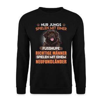 Neufundländer RICHTIGE MÄNNER SPIELEN MIT - Unisex Pullover - Schwarz - Vorne - Alina (178cm) & Michal (187cm)