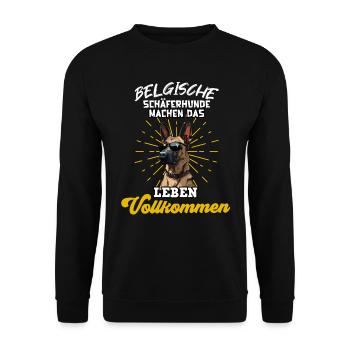 BELGISCHE SCHÄFERHUNDE MACHEN DAS LEBEN VOLLKOMMEN - Unisex Pullover - Schwarz - Vorne - Alina (178cm) & Michal (187cm)