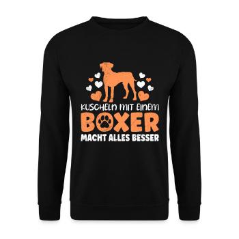 Hundebesitzer KUSCHELN MIT EINEM BOXER Sweet - Unisex Pullover - Schwarz - Vorne - Alina (178cm) & Michal (187cm)