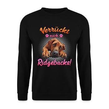 Rhodesian Ridgeback VERRÜCKT NACH RIDGEBACKS - Unisex Pullover - Schwarz - Vorne - Alina (178cm) & Michal (187cm)