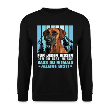 Rhodesian Ridgeback FÜR JEDEN BISSEN DEN DU ISST - Unisex Pullover - Schwarz - Vorne - Alina (178cm) & Michal (187cm)