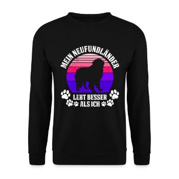 Newfie MEIN NEUFUNDLÄNDER LEBT BESSER ALS ICH - Unisex Pullover - Schwarz - Vorne - Alina (178cm) & Michal (187cm)