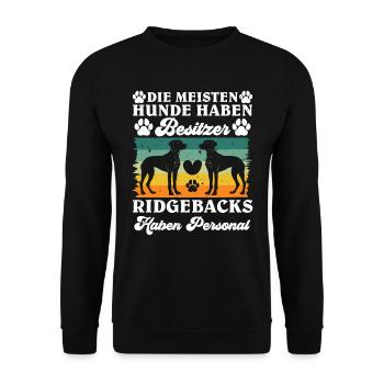 Rhodesian Ridgeback MEISTEN HUNDE HABEN BESITZER - Unisex Pullover - Schwarz - Vorne - Alina (178cm) & Michal (187cm)