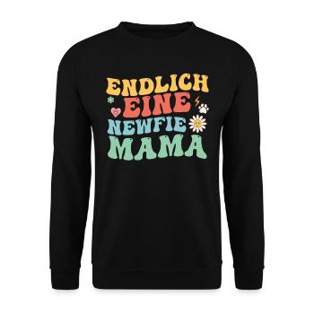 Neufundländer Hunde ENDLICH EINE NEWFIE MAMA - Unisex Pullover - Schwarz - Vorne - Alina (178cm) & Michal (187cm)