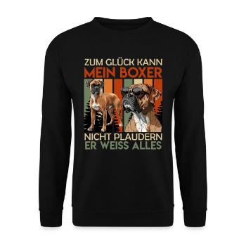 Deutscher Boxer BOXER NICHT PLAUDERN ER WEISS - Unisex Pullover - Schwarz - Vorne - Alina (178cm) & Michal (187cm)