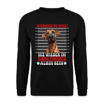 Ridgeback SPÜRHUND NIE WIEDER ALLEIN IM BADEZIMMER - Unisex Pullover - Schwarz - Vorne - Alina (178cm) & Michal (187cm)