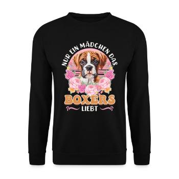 Boxer Hund NUR EIN MÄDCHEN DAS BOXERS LIEBT - Unisex Pullover - Schwarz - Vorne - Alina (178cm) & Michal (187cm)