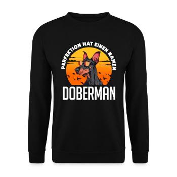Doberman Besitzer PERFEKTION HAT EINEN NAMEN - Unisex Pullover - Schwarz - Vorne - Alina (178cm) & Michal (187cm)