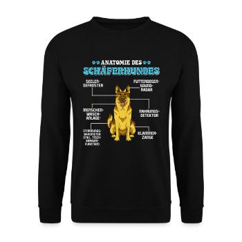 Deutscher Schäferhund ANATOMIE DES SCHÄFERHUNDES - Unisex Pullover - Schwarz - Vorne - Alina (178cm) & Michal (187cm)