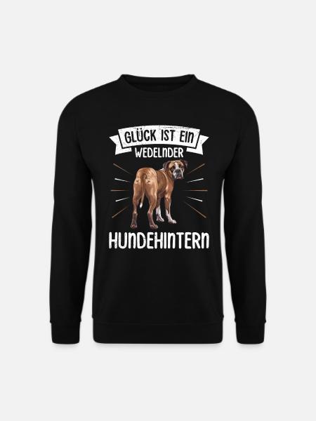 Boxer Hund GLÜCK IST EIN WEDELNDER HUNDEHINTERN - Unisex Pullover - Schwarz