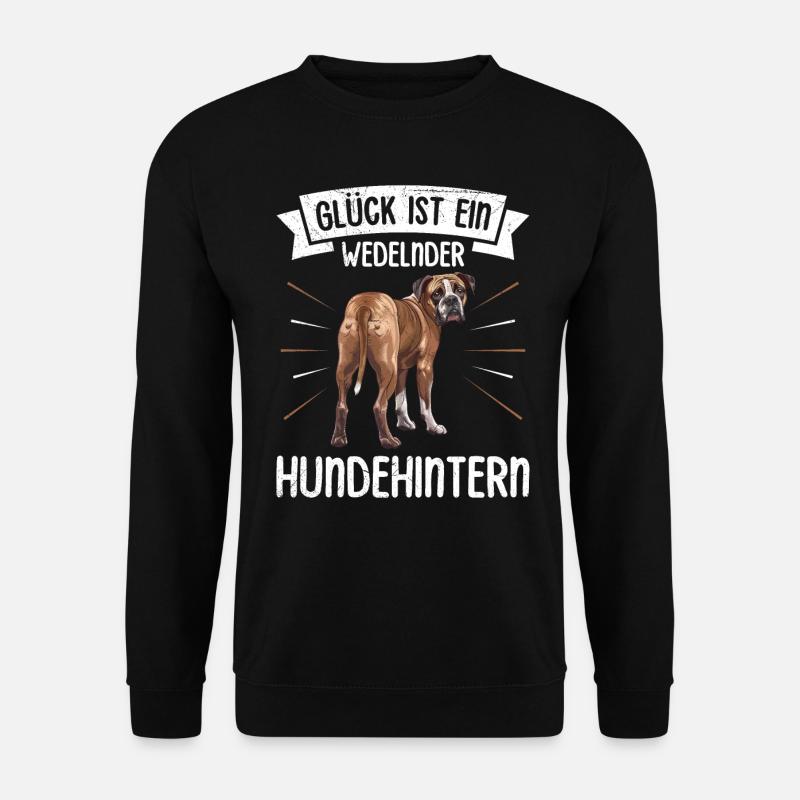Boxer Hund GLÜCK IST EIN WEDELNDER HUNDEHINTERN - Unisex Pullover - Schwarz