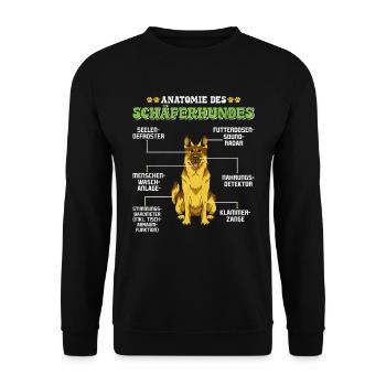Deutscher Schäferhund ANATOMIE DES SCHÄFERHUNDES - Unisex Pullover - Schwarz - Vorne - Alina (178cm) & Michal (187cm)