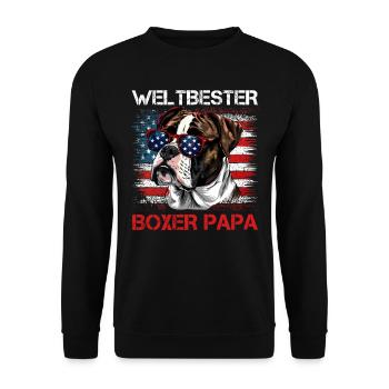 Deutscher Boxer USA WELTBESTER BOXER PAPA - Unisex Pullover - Schwarz - Vorne - Alina (178cm) & Michal (187cm)