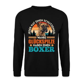 Deutscher Boxer GLÜCKSPILZE HABEN EINEN BOXER - Unisex Pullover - Schwarz - Vorne - Alina (178cm) & Michal (187cm)