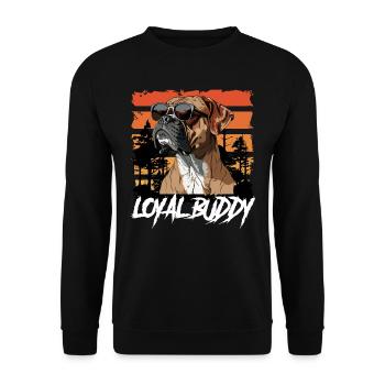 Deutscher Boxer Hund LOYAL BUDDY Vintage - Unisex Pullover - Schwarz - Vorne - Alina (178cm) & Michal (187cm)