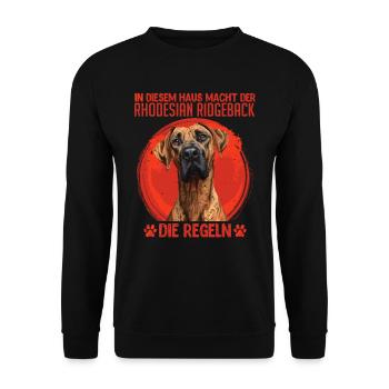 Ridgeback Besitzer HIER MACHT DER RIDGEBACK REGELN - Unisex Pullover - Schwarz - Vorne - Alina (178cm) & Michal (187cm)