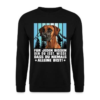 Rhodesian Ridgeback FÜR JEDEN BISSEN DEN DU ISST - Unisex Pullover - Schwarz - Vorne - Alina (178cm) & Michal (187cm)