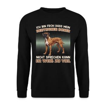 Boxer Hund BIN FROH DASS MEIN BOXER NICHT SPRICHT - Unisex Pullover - Schwarz - Vorne - Alina (178cm) & Michal (187cm)