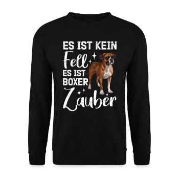 Deutscher Boxer KEIN FELL ES IST BOXER ZAUBER - Unisex Pullover - Schwarz - Vorne - Alina (178cm) & Michal (187cm)