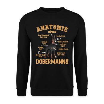 Doberman Besitzer ANATOMY OF A DOBERMAN Lustiges - Unisex Pullover - Schwarz - Vorne - Alina (178cm) & Michal (187cm)