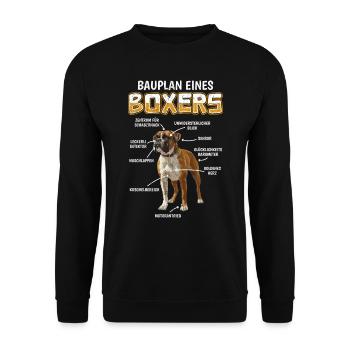 Deutscher Boxer BLUEPRINT OF A BOXER Lustiges - Unisex Pullover - Schwarz - Vorne - Alina (178cm) & Michal (187cm)
