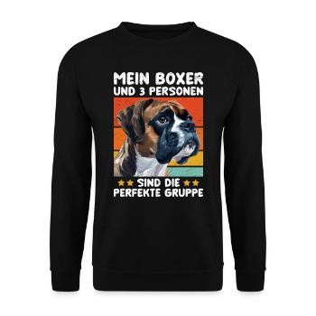Boxer Hund MEIN BOXER UND 3 PERSONEN Lustiges - Unisex Pullover - Schwarz - Vorne - Alina (178cm) & Michal (187cm)