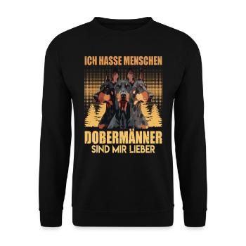 Doberman ICH HASSE MENSCHEN DOBERMÄNNER - Unisex Pullover - Schwarz - Vorne - Alina (178cm) & Michal (187cm)