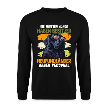 Neufundländer DIE MEISTEN HUNDE HABEN BESITZER - Unisex Pullover - Schwarz - Vorne - Alina (178cm) & Michal (187cm)