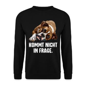 Deutscher Boxer KOMMT NICHT IN FRAGE Lustiges - Unisex Pullover - Schwarz - Vorne - Alina (178cm) & Michal (187cm)