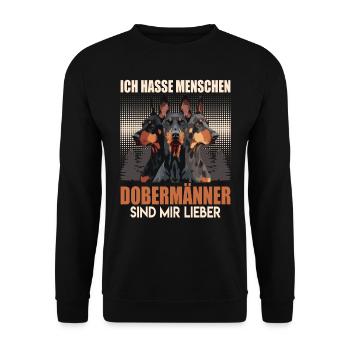 Doberman ICH HASSE MENSCHEN DOBERMÄNNER - Unisex Pullover - Schwarz - Vorne - Alina (178cm) & Michal (187cm)