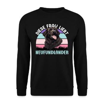 Newfie DIESE FRAU LIEBT NEUFUNDLÄNDER Besitzerin - Unisex Pullover - Schwarz - Vorne - Alina (178cm) & Michal (187cm)