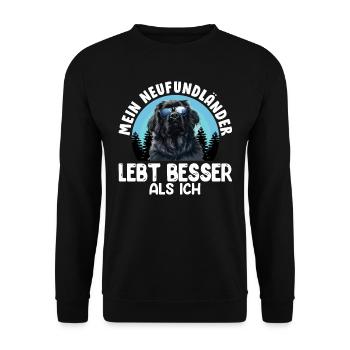 Newfie MEIN NEUFUNDLÄNDER LEBT BESSER ALS ICH - Unisex Pullover - Schwarz - Vorne - Alina (178cm) & Michal (187cm)