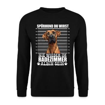 Ridgeback SPÜRHUND NIE WIEDER ALLEIN IM BADEZIMMER - Unisex Pullover - Schwarz - Vorne - Alina (178cm) & Michal (187cm)