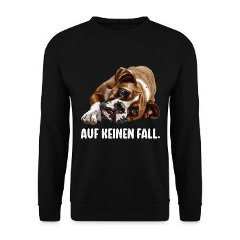 Deutscher Boxer AUF KEINEN FALL Sturer Boxer Hund - Unisex Pullover - Schwarz - Vorne - Alina (178cm) & Michal (187cm)