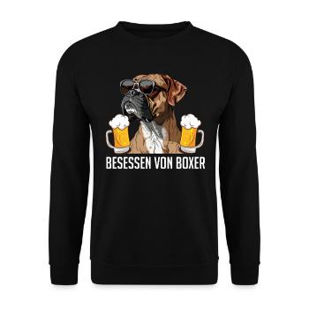 Deutscher Boxer BESESSEN VON BOXERN Lustiges - Unisex Pullover - Schwarz - Vorne - Alina (178cm) & Michal (187cm)