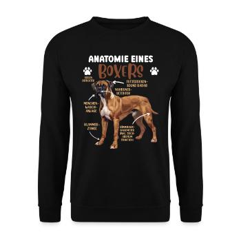Deutscher Boxer Hund ANATOMIE EINES BOXERS - Unisex Pullover - Schwarz - Vorne - Alina (178cm) & Michal (187cm)