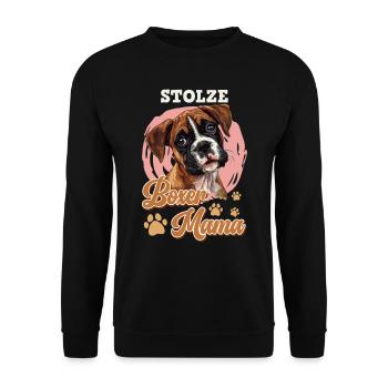 Deutscher Boxer STOLZE BOXER MAMA Boxer Besitzerin - Unisex Pullover - Schwarz - Vorne - Alina (178cm) & Michal (187cm)