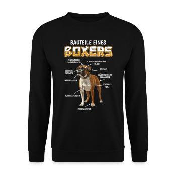 Deutscher Boxer BAUTEILE EINES BOXERS Lustiges - Unisex Pullover - Schwarz - Vorne - Alina (178cm) & Michal (187cm)