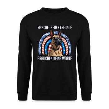 Malinois MANCHE TREUE FREUNDE BRAUCHEN KEINE WORTE - Unisex Pullover - Schwarz - Vorne - Alina (178cm) & Michal (187cm)