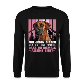 Rhodesian Ridgeback FÜR JEDEN BISSEN DEN DU ISST - Unisex Pullover - Schwarz - Vorne - Alina (178cm) & Michal (187cm)