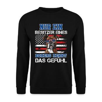 Deutscher Boxer NUR EIN BESITZER EINES BOXERS - Unisex Pullover - Schwarz - Vorne - Alina (178cm) & Michal (187cm)