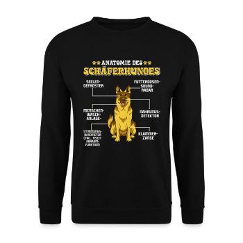 Deutscher Schäferhund ANATOMIE DES SCHÄFERHUNDES - Unisex Pullover - Schwarz - Vorne - Alina (178cm) & Michal (187cm)