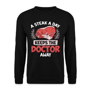 Anti Vegan A STEAK A DAY KEEPS THE DOCTOR AWAY - Unisex Sweatshirt - black - Front - Alina (178cm) & Michal (187cm)