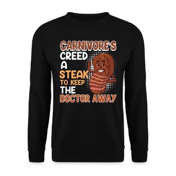 Fleischliebhaber CARNIVORE'S CREED A STEAK - Unisex Pullover - Schwarz - Vorne - Alina (178cm) & Michal (187cm)