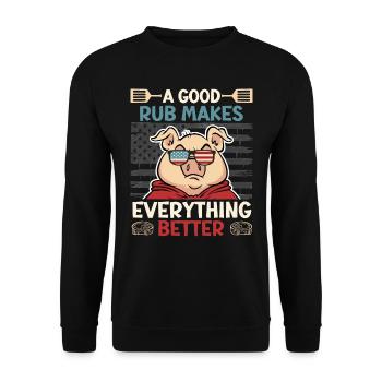 Grillmeister A GOOD RUB MAKES EVERYTHING BETTER - Unisex Sweatshirt - black - Front - Alina (178cm) & Michal (187cm)