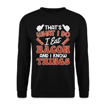 Fan de viande JE MANGE DU BACON ET JE SAIS DES CHOSES - Sweat-shirt Unisexe - noir - Devant - Alina (178cm) & Michal (187cm)